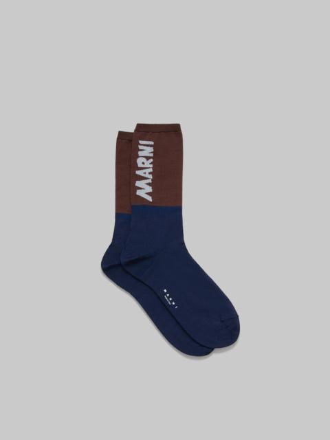 Marni BROWN AND BLUE SOCKS WITH MARNI LOGO