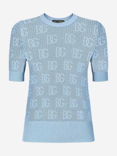 Dolce & Gabbana Lace-stitch viscose sweater with jacquard DG logo