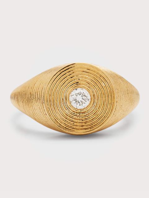 SYDNEY EVAN 14K Gold Round Diamond Fluted Signet Ring