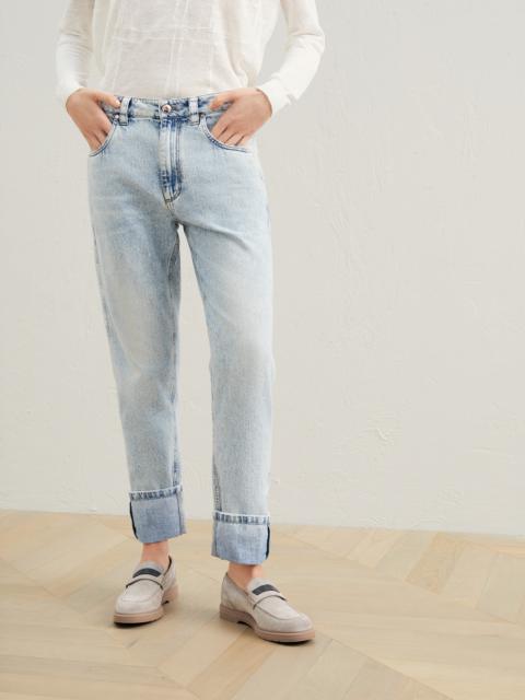 Brunello Cucinelli Soft denim straight trousers with shiny details