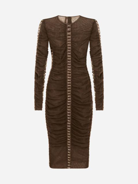 Dolce & Gabbana Tulle midi dress with draping and hook-and-eye fastenings