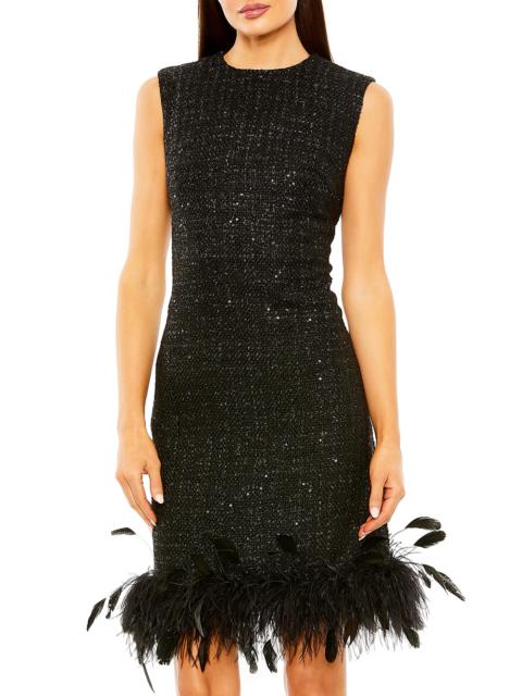 MAC DUGGAL Women's Ieena 2 Feather-Trimmed Tweed Sheath Midi-Dress - Black