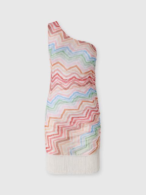Missoni One-shoulder short cover-up with zig zag print
