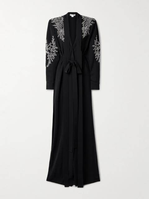 ZUHAIR MURAD Belted Tie-neck Embellished Crepe Gown