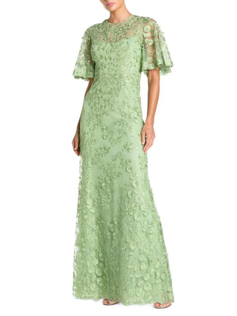 MAC DUGGAL Women's Embellished Lace Flutter-Sleeve Gown - Sage
