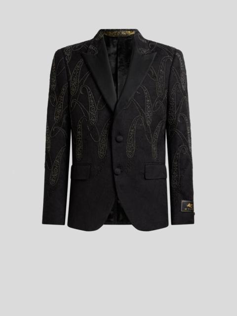Etro SINGLE-BREASTED STRETCH COTTON-BLEND JACQUARD JACKET WITH PAISLEY EMBROIDERY