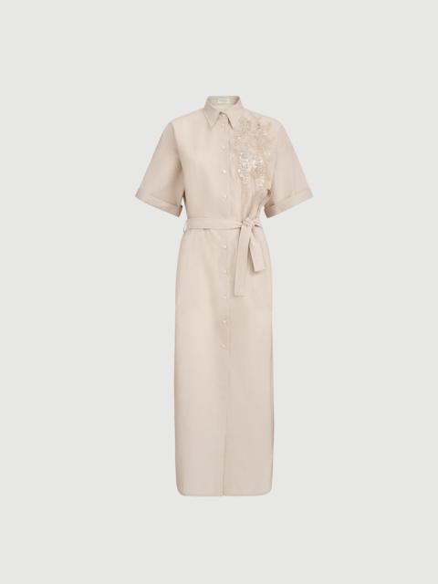 Brunello Cucinelli Techno cotton poplin dress with dazzling seabed embroidery