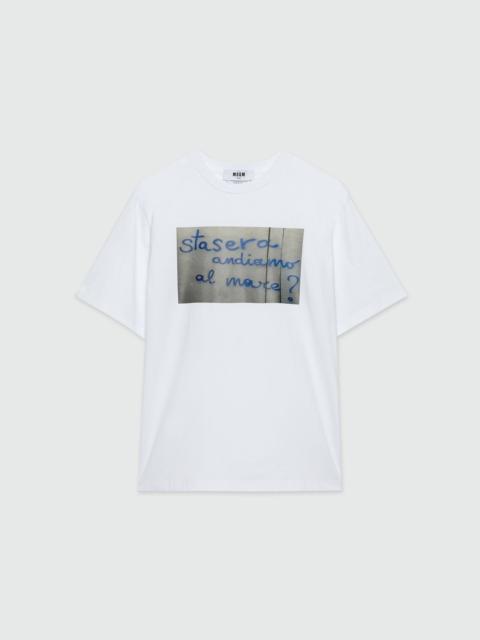 MSGM White cotton T-Shirt with MSGM quotes