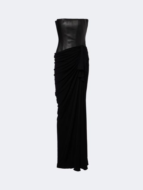 ALEX PERRY Draped leather and jersey corset gown