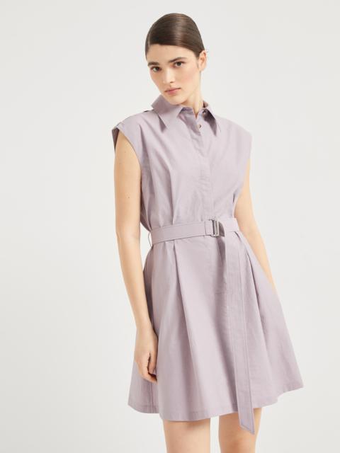Brunello Cucinelli Techno cotton texture twill belted mini shirt dress with monili