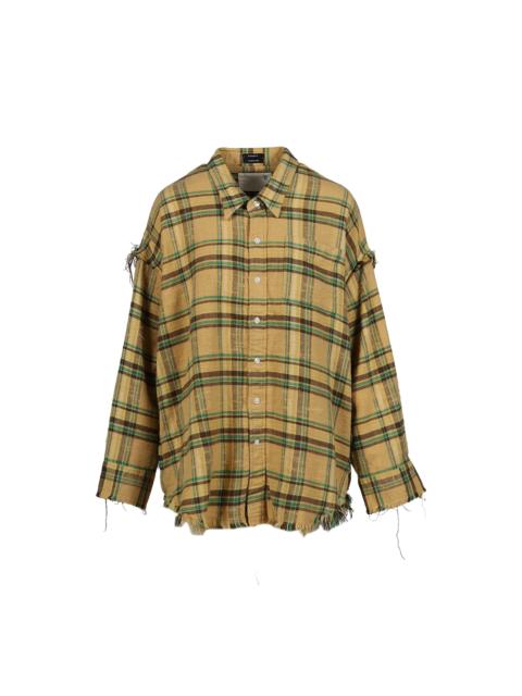 R13 SHREDDED SEAM DROP NECK SHIRT / KHA/GRN PLAID