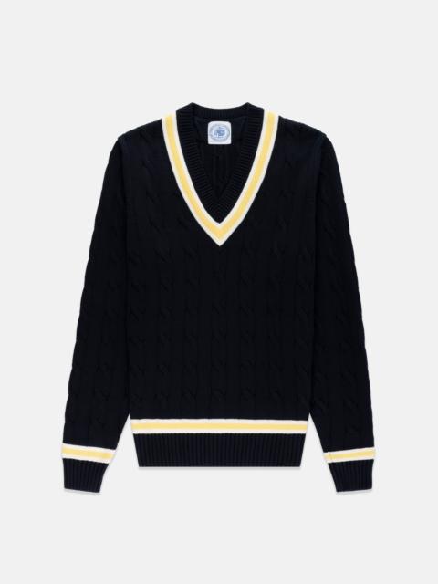 J. PRESS NAVY & ECRU COTTON CRICKET SWEATER