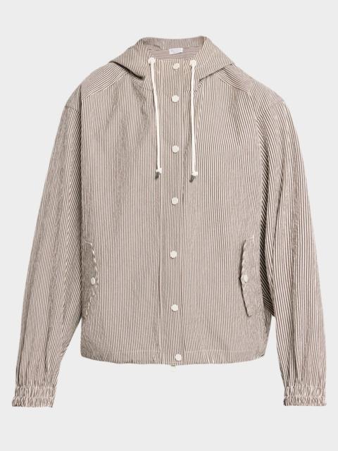 Brunello Cucinelli Cotton Seersucker Hooded Jacket