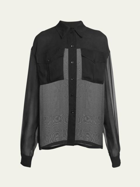 SAINT LAURENT Silk Chiffon Collared Shirt