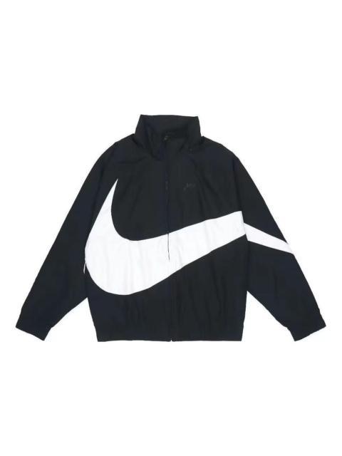 Nike 남자 나이키 큰 로고 인쇄 지퍼 캐주얼 긴 소매 재킷 가을 검정 DV1363-010