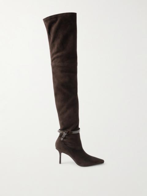 JIMMY CHOO Camie 85 Leather-trimmed Suede Over-the-knee Boots