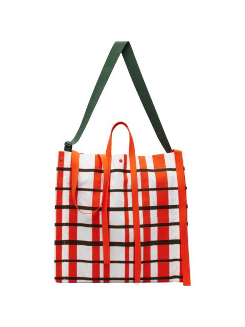 White & Orange Windswept Plaid Tote