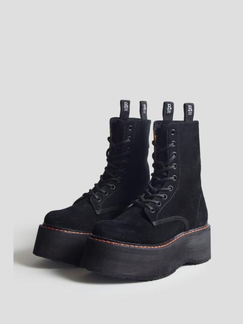 R13 DOUBLE STACK BOOT - BLACK SUEDE
