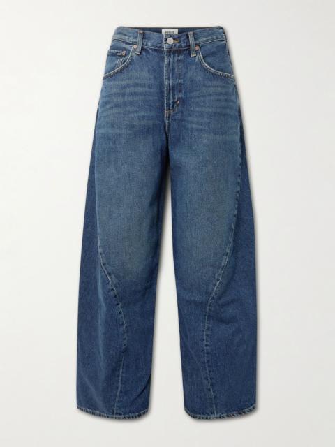 AGOLDE Twist paneled organic high-rise wide-leg jeans Dark denim