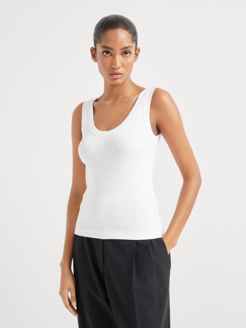 Brunello Cucinelli Stretch cotton ribbed jersey top with monili