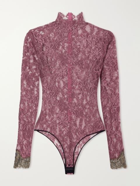 Valentino Scalloped lace-jersey bodysuit Burgundy