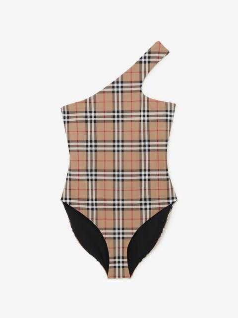 Burberry Check Stretch Nylon Asymmetric Swimsuit