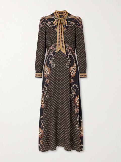 Etro Pussy-bow printed satin midi dress Multi