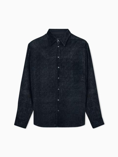 GIORGIO ARMANI SHIRT SILK-BLEND DEVORÉ VELVET TWILL DESIGN