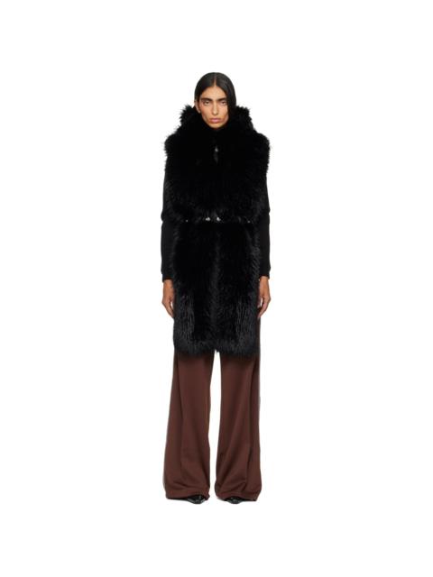 Moncler Black Long Hair Fabric Scarf