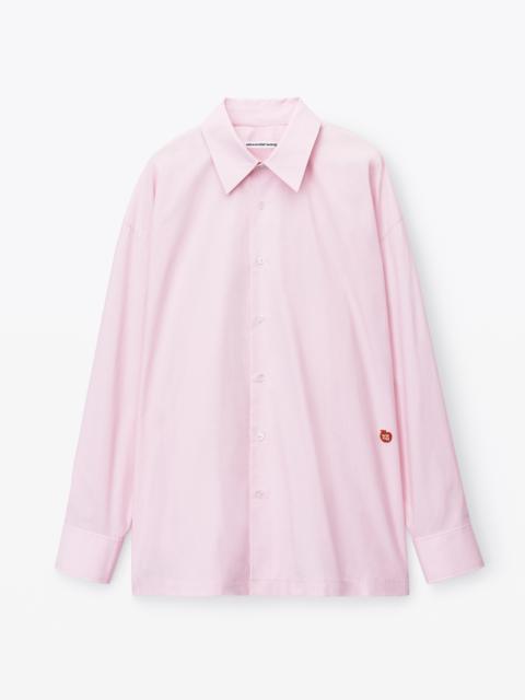 button up long sleeve boyfriend shirt in cotton with logo