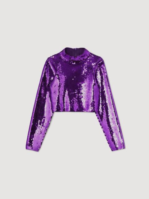Sandro CROPPED KNIT SWEATER WITH SEQUINS