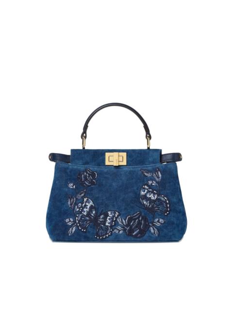 FENDI mini Peekaboo floral-embroidered denim tote bag
