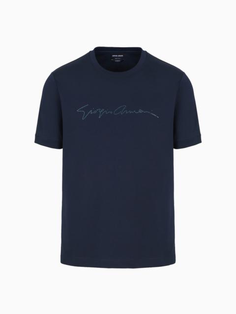 GIORGIO ARMANI Rhinestone-embroidered, cotton-interlock T-shirt