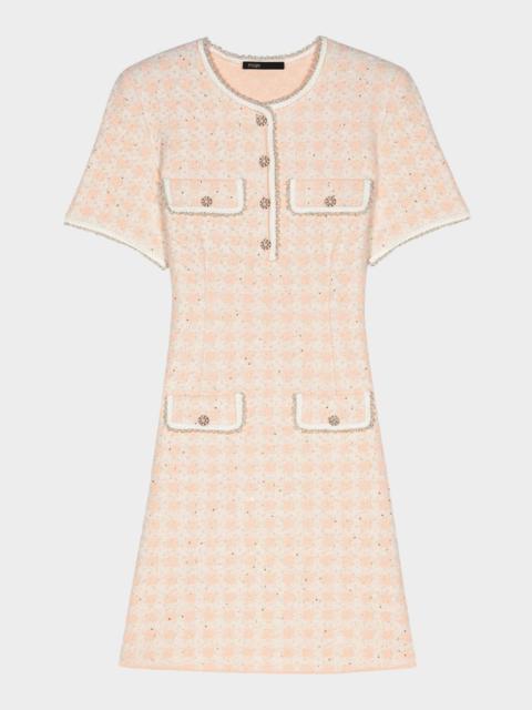 maje Rartingal Sequined Tweed-Effect Check Knit Dress