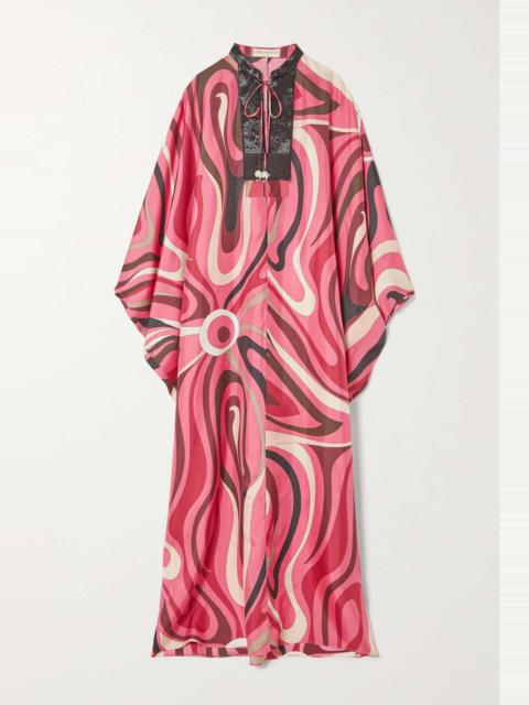 Embellished printed silk-crepe kaftan