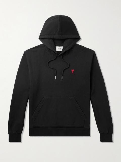 AMI Paris Logo-Embroidered Cotton-Jersey Hoodie