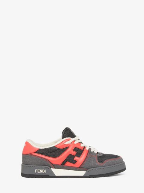 FENDI Fendi Match lace-up sneakers. Made of gray denim with red leather details. Rubber sole with Fendi le