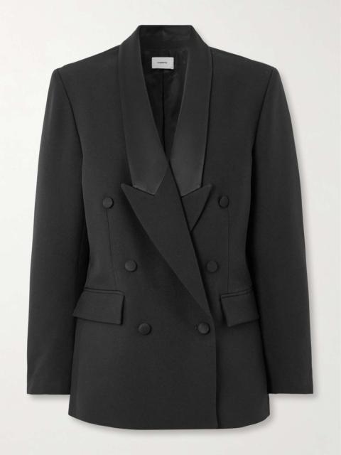 Double-breasted satin-trimmed twill blazer