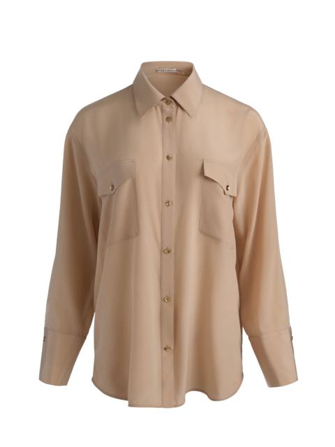 Alice + Olivia FINELY OVERSIZED SILK BUTTON DOWN