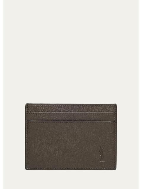 SAINT LAURENT Men's YSL-Embossed Card Holder in Grained Leather