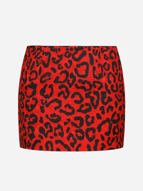 Leopard-print brocade miniskirt