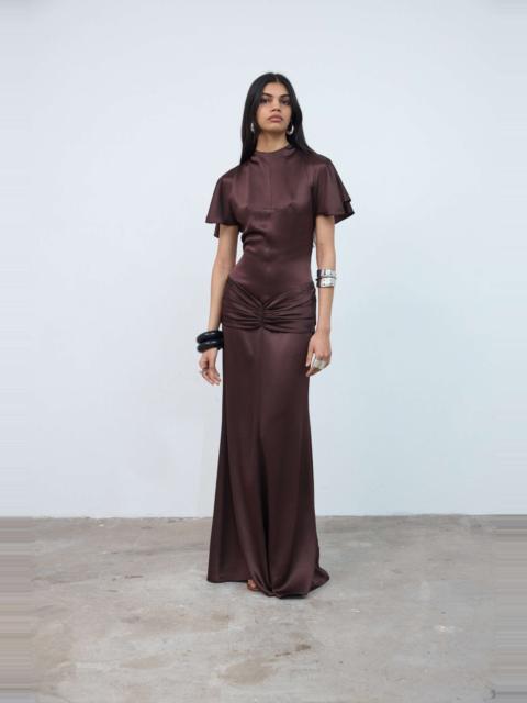 De La Vali MYRA MAXI DRESS IN BROWN DOUBLE SATIN