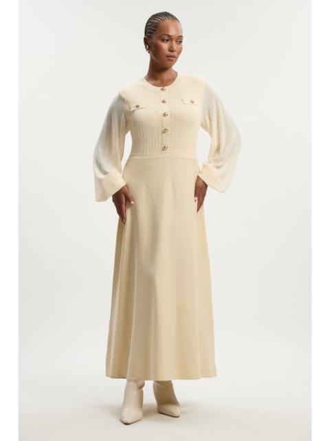 KAREN MILLEN Plus Size Viscose Blend Maxi Knit Dress With Chiffon Sleeve Military Trim