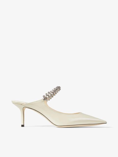 JIMMY CHOO Bing 65
Linen Patent Leather Mules with Crystal Strap