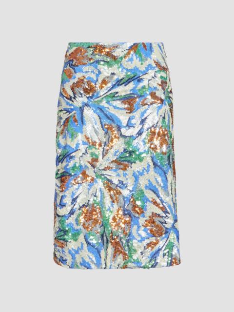 rabanne Women's Sequined Abstract Floral Midi-Skirt - Abstract Flowers Blue Or