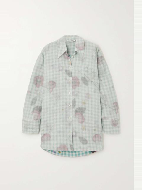 Oversized floral-print gingham linen shirt