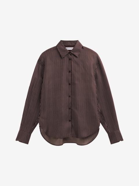 The Frankie Shop Peri Satin Fluid Shirt - Brown/White Pinstripe