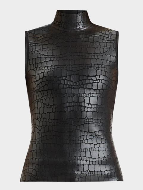 HERVE LEGER Clarice Mock-Neck Croc-Embossed Sleeveless Top