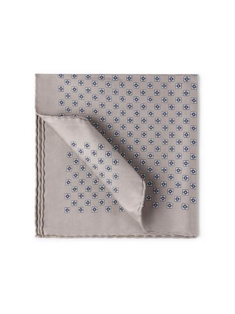 Brunello Cucinelli Men's Silk Pocket Square with Square Pattern - Light Brown