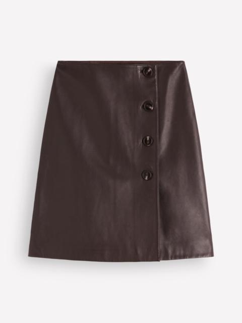 BODEN Evelyn Leather Wrap Skirt-Chocolate